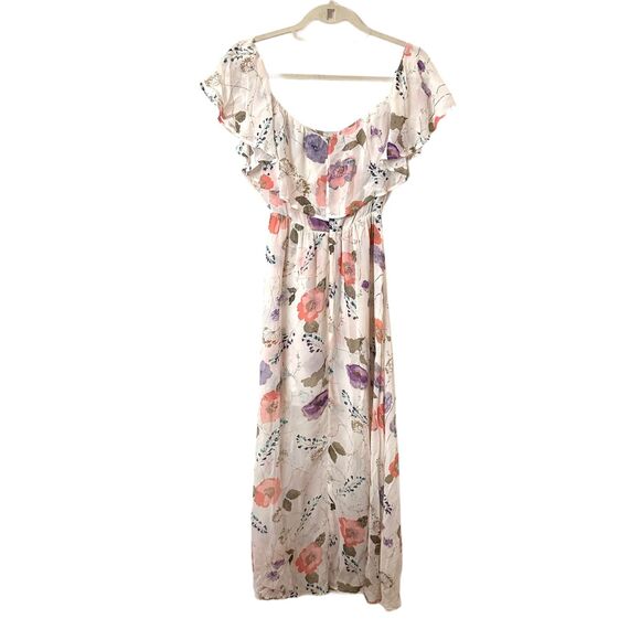 REFORMATION Chiffon Floral Off Shoulder Midi Dress Sz 0 - Picture 1 of 7